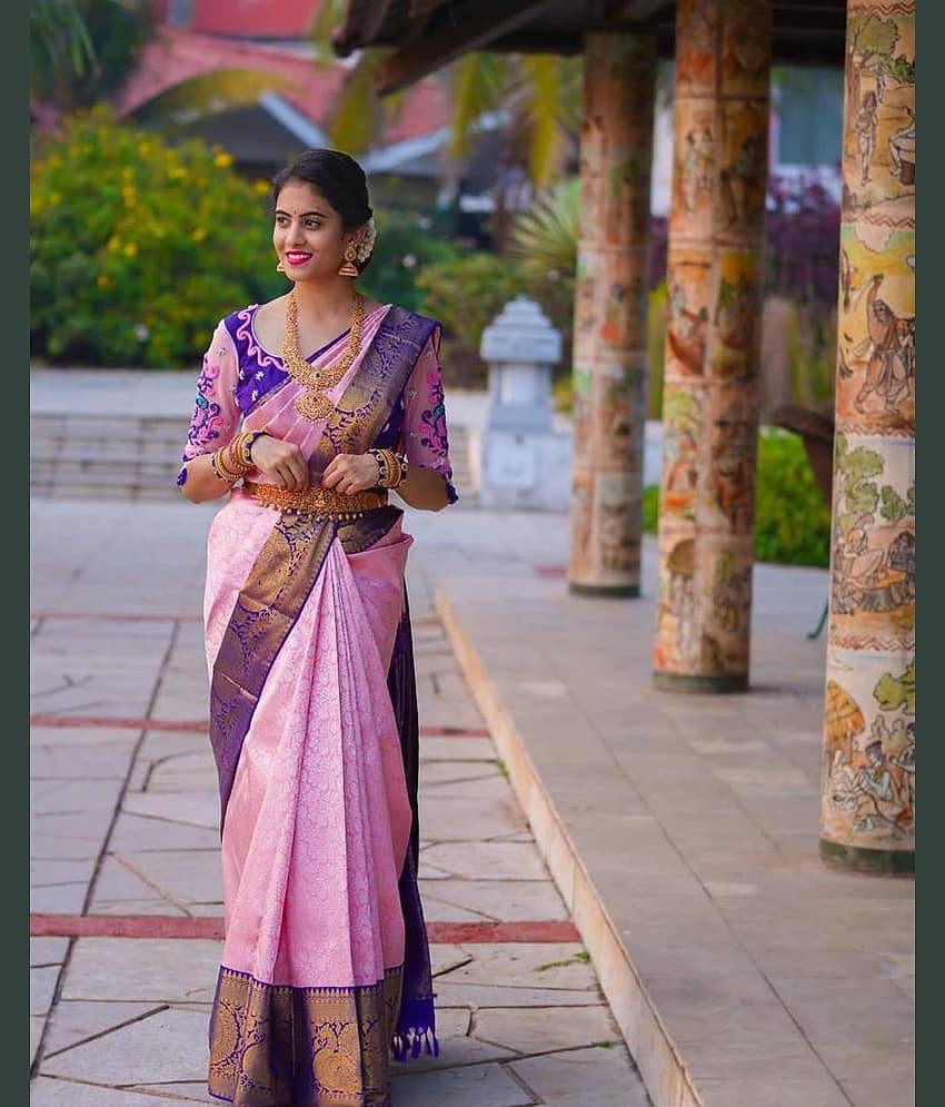 fab woven Art Silk Woven Kanjeevaram Sarees With Unstitched Blouse Piece ( Pink )