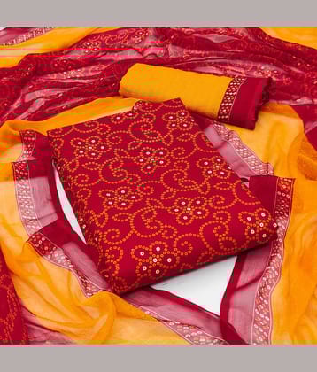 Kashvi Unstitched Crepe Printed Dress Material - Red ( Pack of 1 )