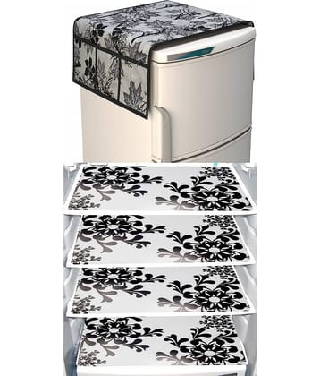 SHUBH Polyester Floral Fridge Mat & Cover ( 99 58 ) Pack of 5 - Black