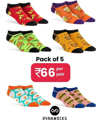 Dynamocks Cotton Blend Men's Printed Multicolor Low Cut Socks ( Pack of 6 )