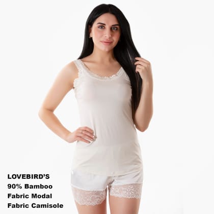 Round-Neck Bamboo Fabric Camisole with Lace Straps