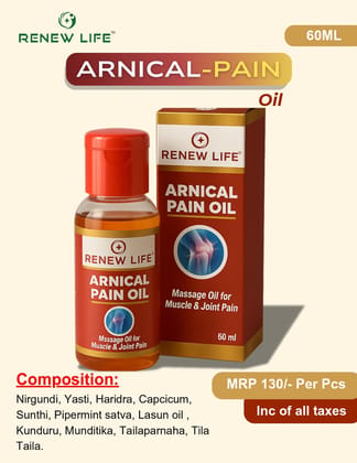 Renew Life Arnical Pain Oil (60ml) | Herbal Massage Oil for Muscle & Joint Relief | Topical Pain Management