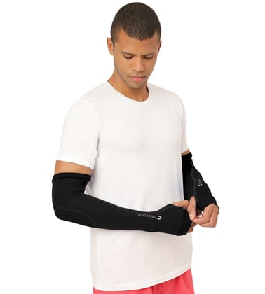 FREECULTR Unisex Breatheable Bamboo Cotton Antibacterial Arm Sleeves with in Built Glove (Black Pack 1)