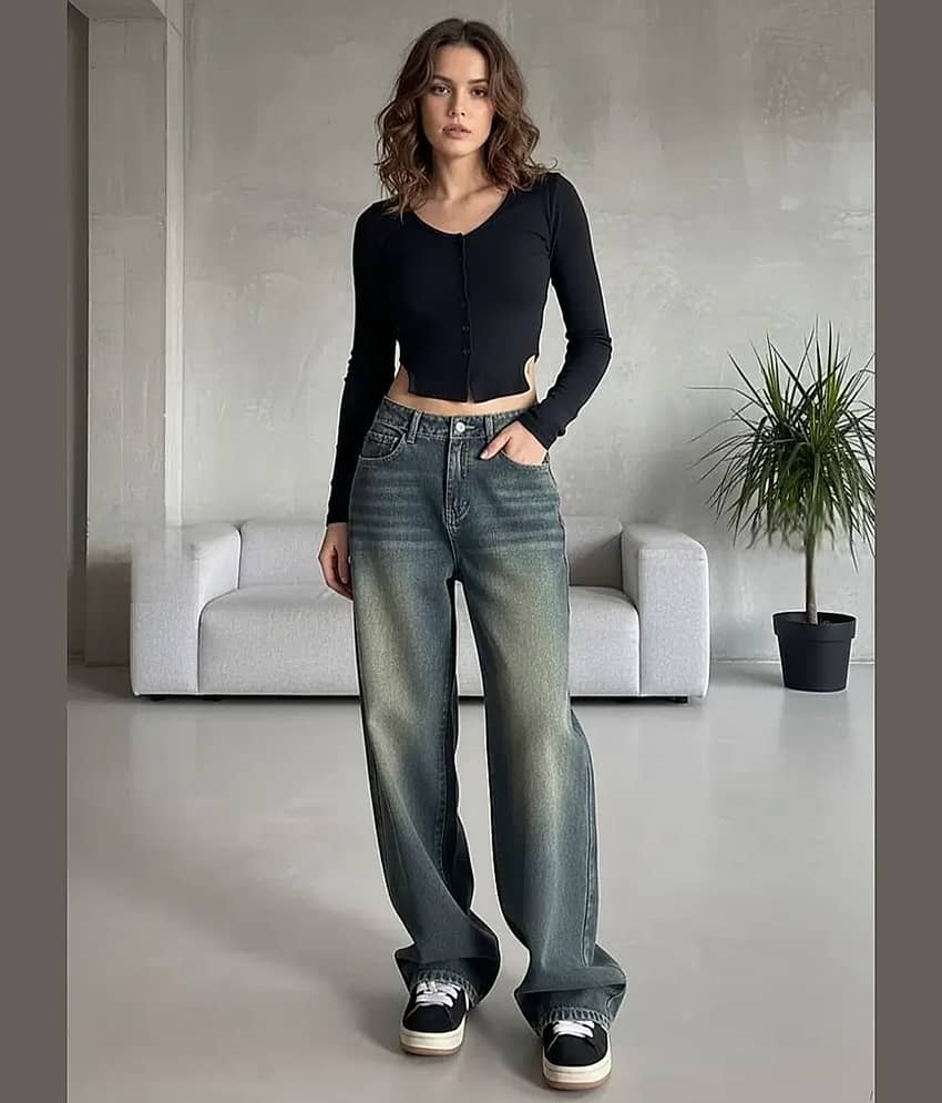 Gazal Fashions Women's Straight Fit High-Rise Jeans ( Green )