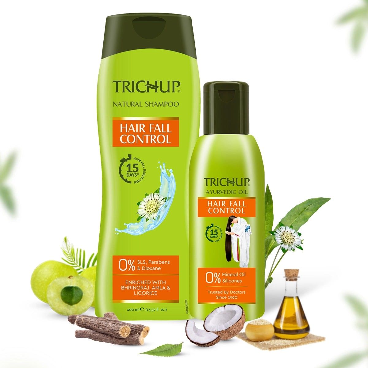 Trichup Hair Fall Control Oil 200 ml & Shampoo 400 ml Combo – Herbal Hair Care for Stronger, Healthier Hair