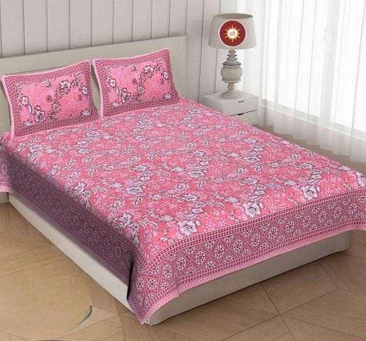 300 TC Cotton Traditional Rajasthani Printed Double King Bed Bedsheet with 2 Pillow Covers,100 X 108 Inches (Baby Pink)