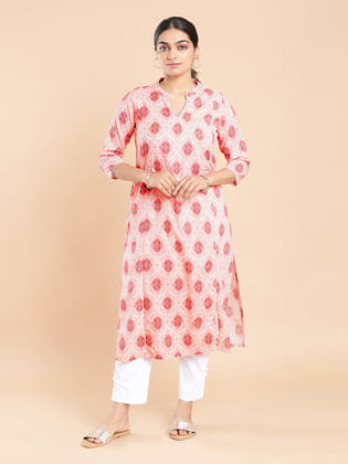 Kalyan Silks Baby Pink Kurti Top with Ethnic Motif Print