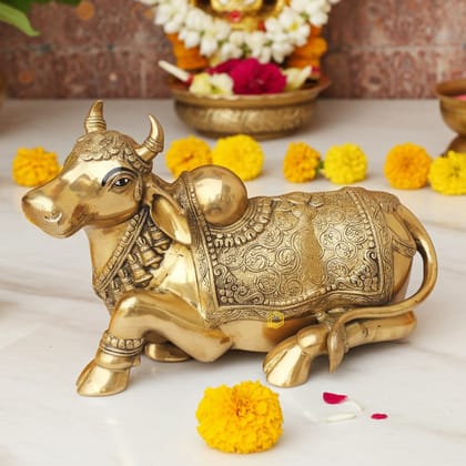 Brass Showpiece Nandi God Idol Statue - Traditional Pooja Statue, Height : 14 Inch (BSMAS1382 D)