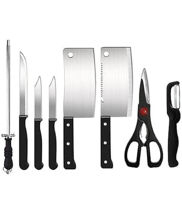 SHARUJA Black Stainless Steel Knife Set Blade Length 19 cm ( Pack of 8 )