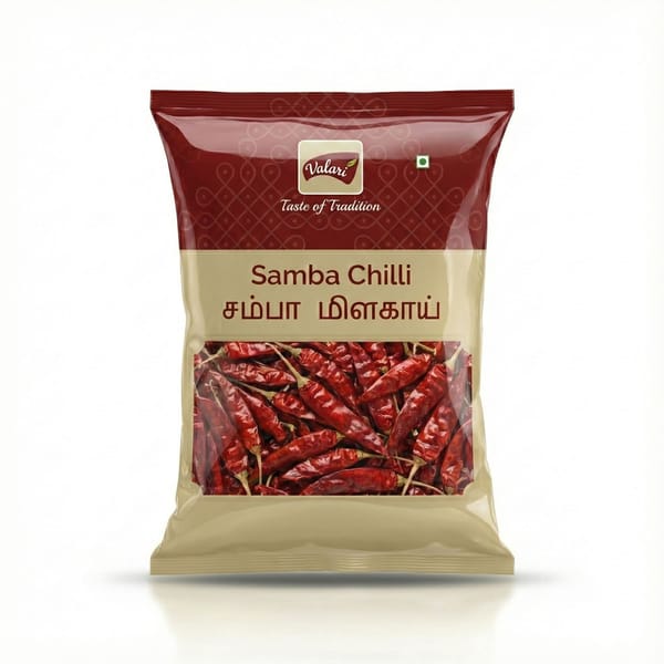 Valari Samba Chilli Whole With Stem | Natural Laal Mirch With Stem | Indian Spices | Sun-dried and Carefully Packed Red Whole Chilli