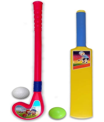 Pmw - Kids Cricket Bat Ball Set and Hockey Stick with 2 Balls for Kids Indoor and Outdoor Playing Game