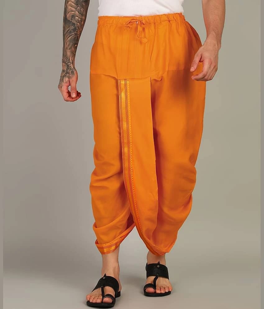 Shyam Handloom Silk Mens Dhoti Orange ( Pack of 1 ) - None