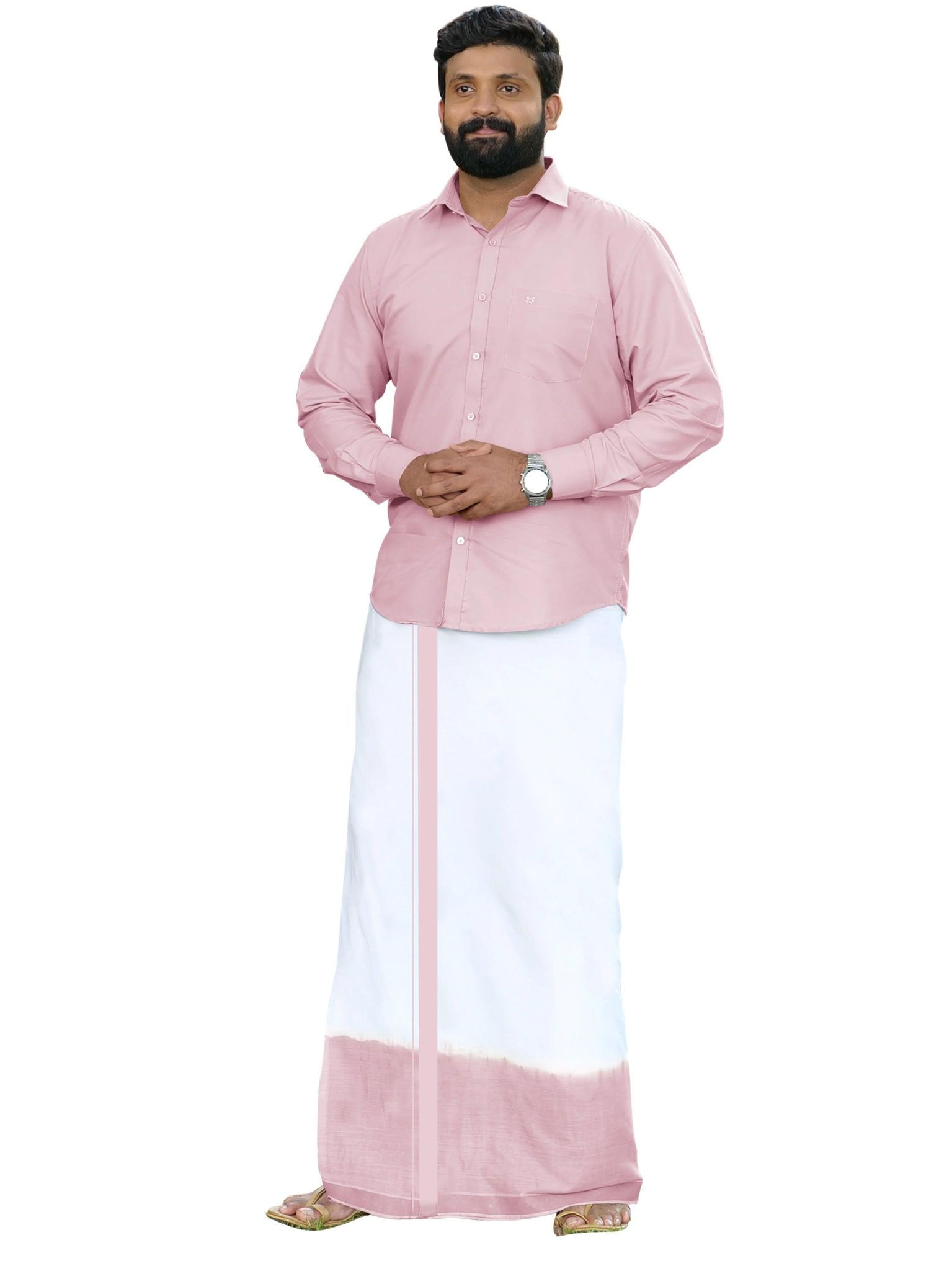 Full Sleeve Pink Shirt with Matching Dhoti-38