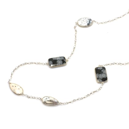 Obsidian, Onyx & Dendrite Agate Long Gemstone Necklace | 925 Silver for Woman-Free / Silver / 40 Inches