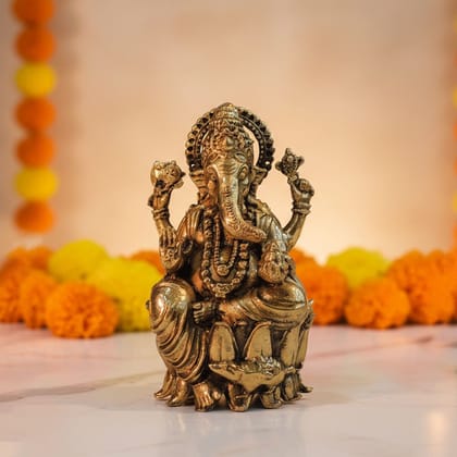 Brass Ganesh Ji Idol – Handmade Lord Ganesha Brass Murti, Height : 3 Inch (BSMAS1822 G)