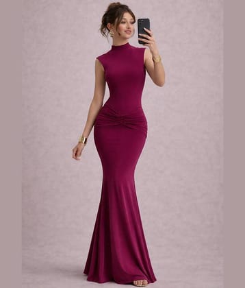 Traquila Women Lycra Fit & Flare Dress ( Maroon )