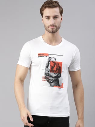 White Printed Crew Neck Tshirt-S