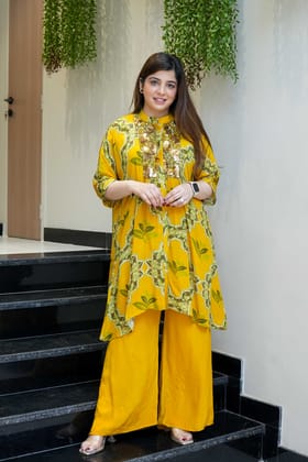 Guaran Yellow Printed Cord Set-XXL