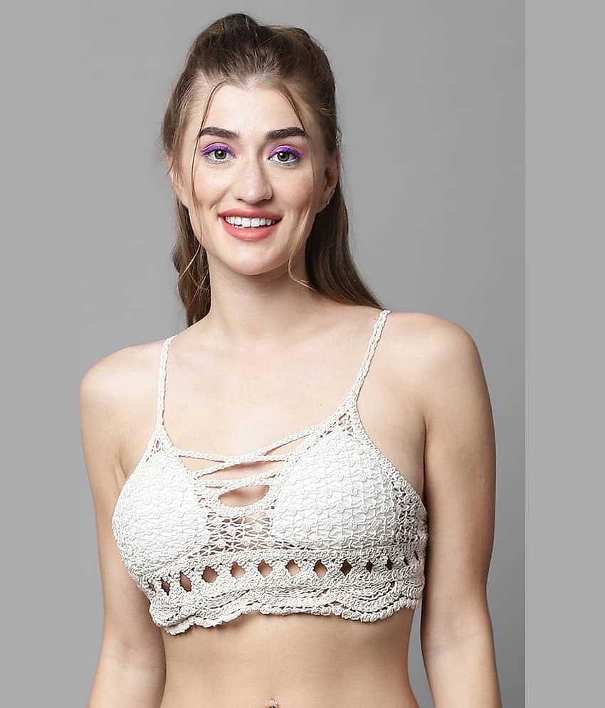 PrettyCat Cotton Lightly Padded Women's Bralette Bra ( White )