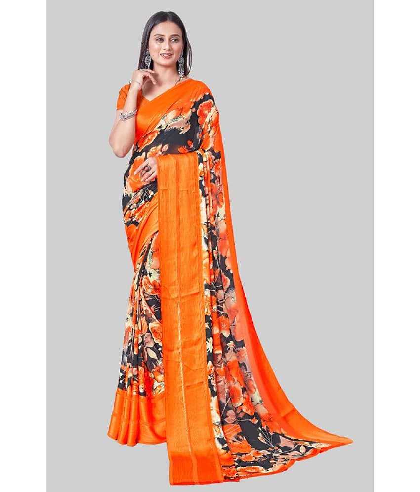 Sanjana Silks Georgette Printed Saree With Unstitched Blouse Piece ( Orange )