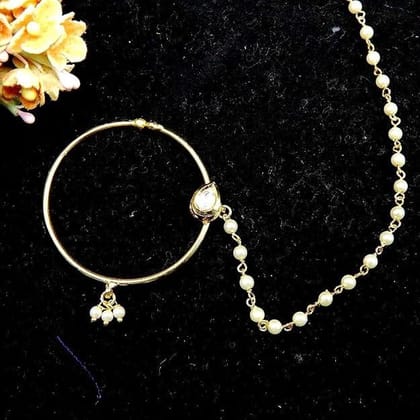 Set Of 2 Gold-Plated Kundan-Studded Chained Nosering
