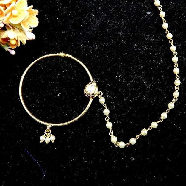 Set Of 2 Gold-Plated Kundan-Studded Chained Nosering
