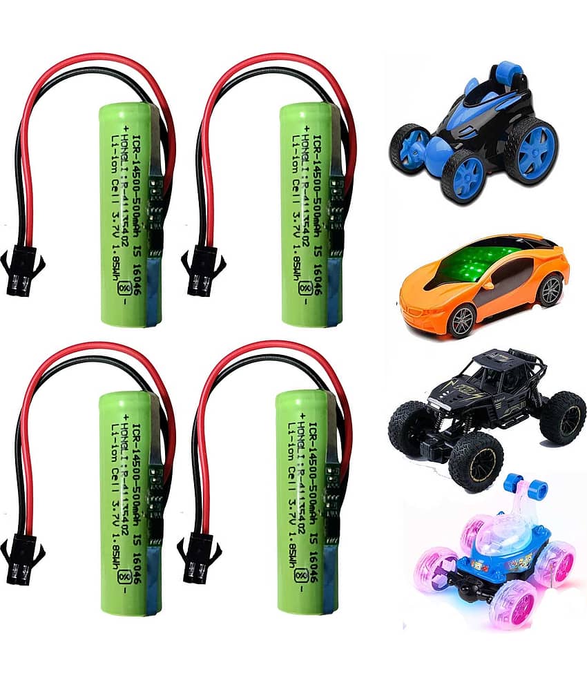 CONSONANTIAM (Pack-of-4) Toy Battery-Pack 3.7 Volt 500mAH RC Toy Car Battery SM-2P Plug for RC Cars, Trucks, Stunt Vehicles Battery BMS Module Inbuilt