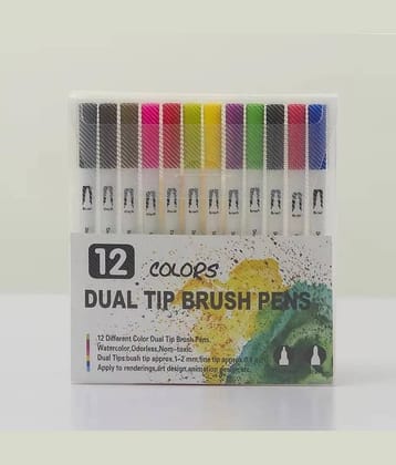 Art Markers Dual Tips Coloring Brush Fineliner Color Water Based Marker Pens Set for Calligraphy Drawing Sketching Bullet Journal (12)