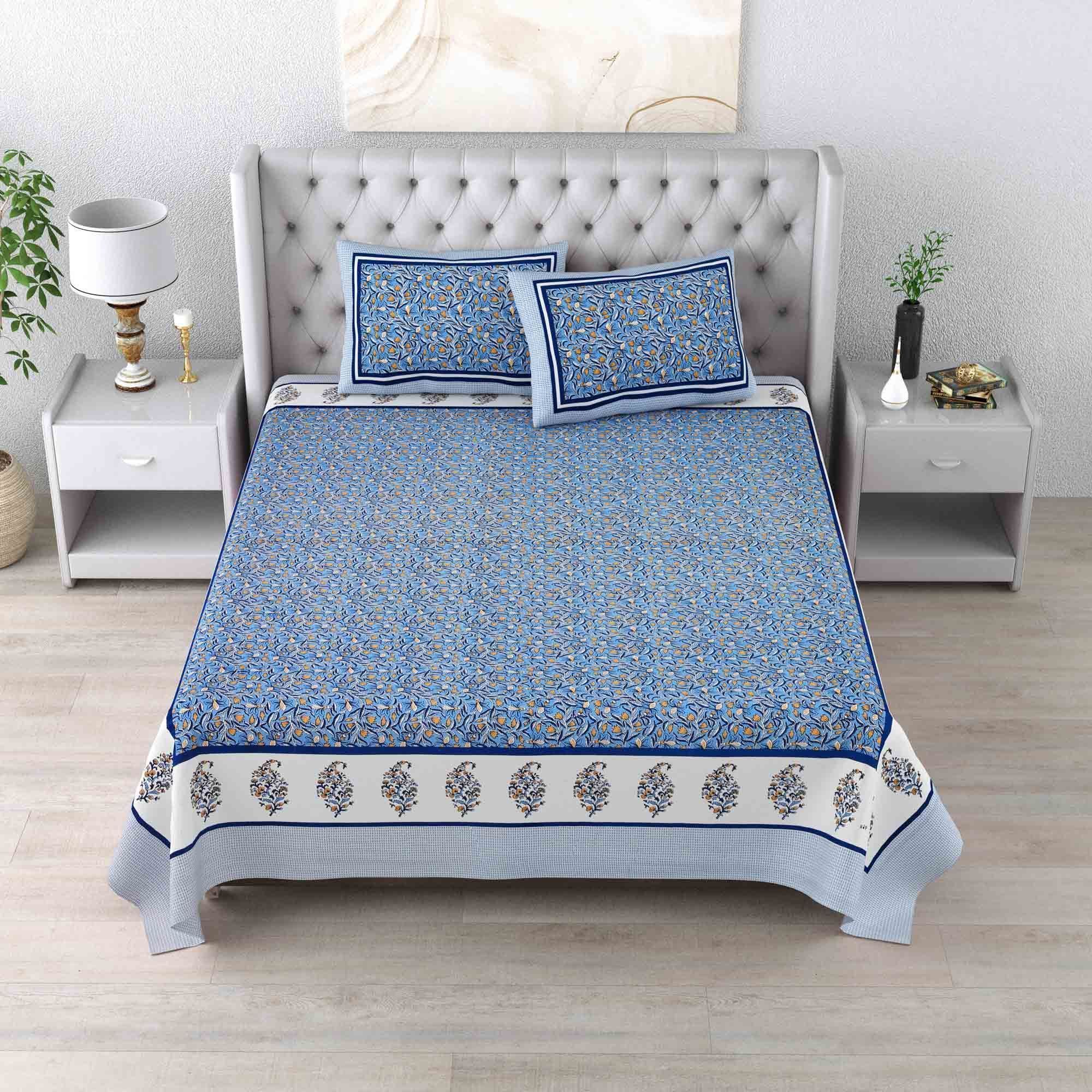 Blue Floral Printed Bedsheet Set