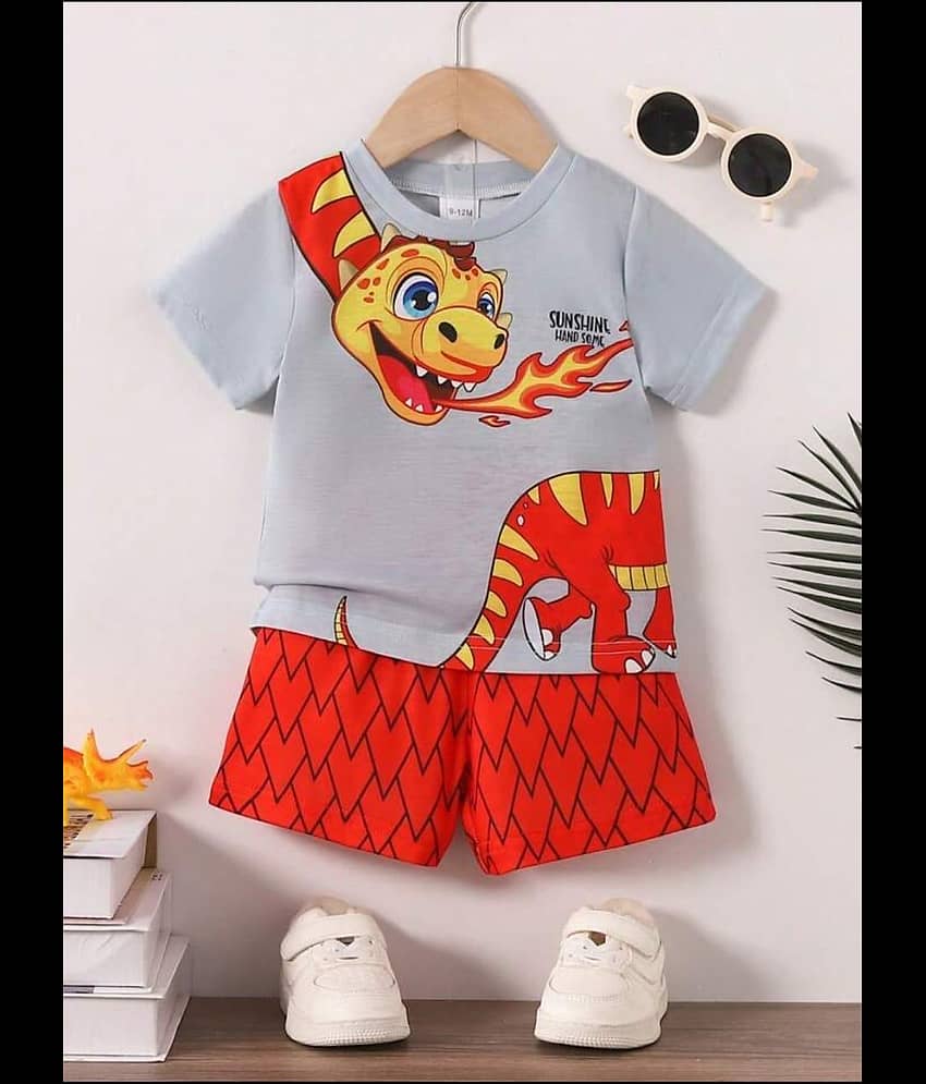 ODIMENT Pack of 1 Unisex Cotton T-Shirt & Shorts Set ( Orange )