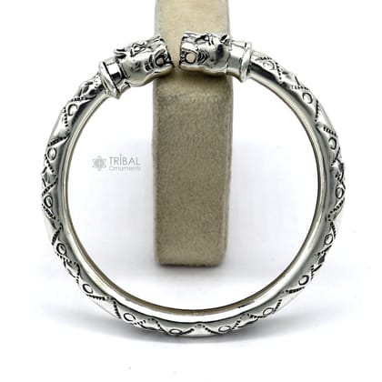 Vintage lion face design handcrafted design work 925 sterling silver bangle bracelet kada unisex customized gifting jewelry nsk803