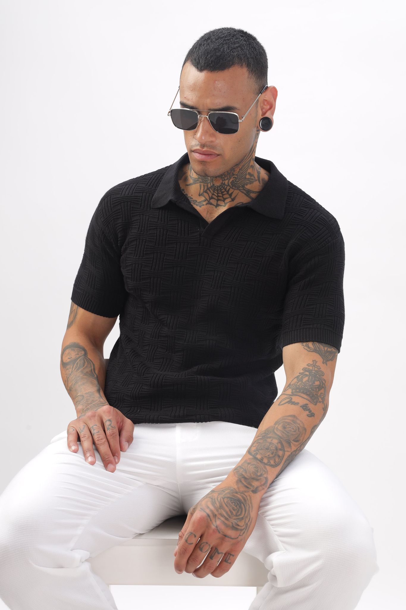 Urban Grid Polo Black T-shirt-XXL