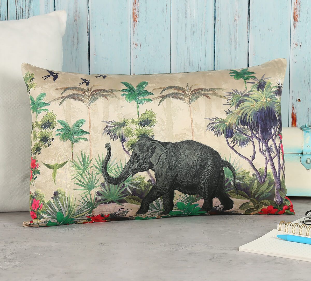 India Circus Manoeuvres In The Nature - Blended Taf Silk Cushion Cover - 12 X 20 Inch
