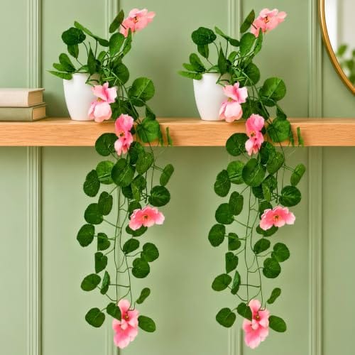Artificial Flowers with Pot (Pack of 2, 45 cm) – Hanging Plants for Home Decor | Artificial Flowers for Decoration