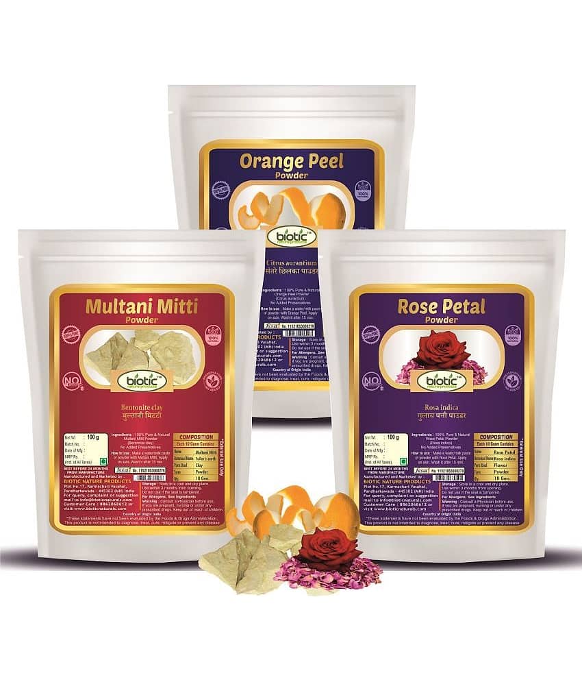 Biotic Orange Peel, Multani Mitti and Rose Petal Powder (100g each) 300 gm