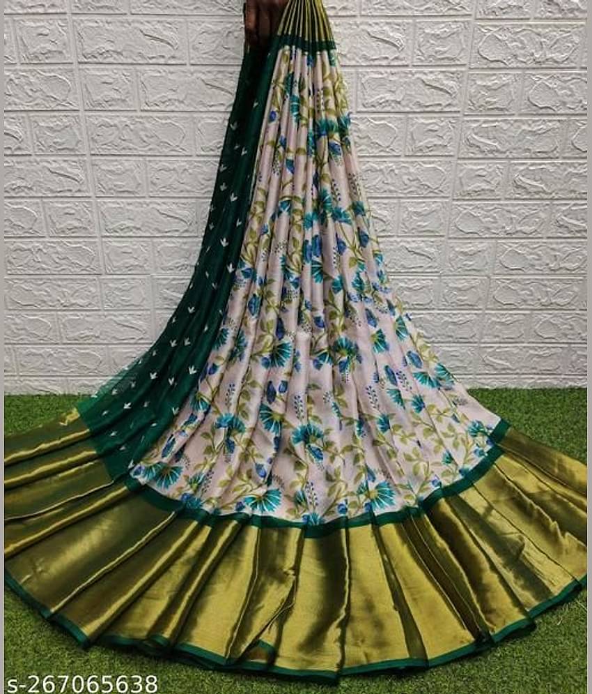 Gullak Georgette Printed Saree With Unstitched Blouse Piece ( Green )
