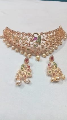 Elegant Gold Plated Necklace and Earring Set Nkrold Gold