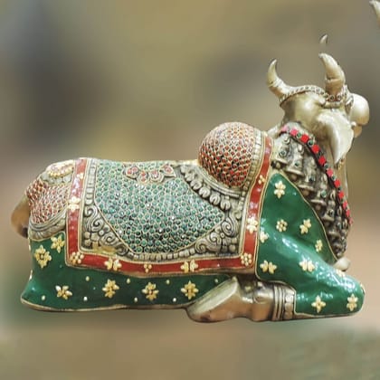 Brass Showpiece Nandi God Idol Statue - Devotional Home Decor, Height : 14 Inch (BSMAS1561 A)