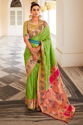 Light Moss Green Paithani Silk Saree