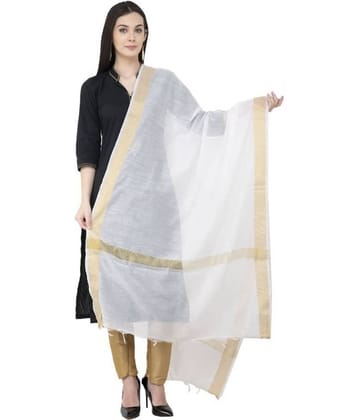 A R Silk White Chanderi Hand Embroidered Dupatta - Single
