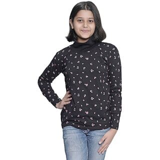Kid Kupboard Cotton Girls T-Shirt, Black, Full-Sleeves, 12-13 Years KIDS7096