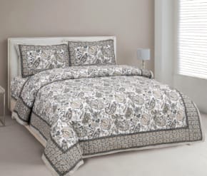 Authentic Jaipuri Sanganeri Print Pure Cotton Double Bed Sheet Set