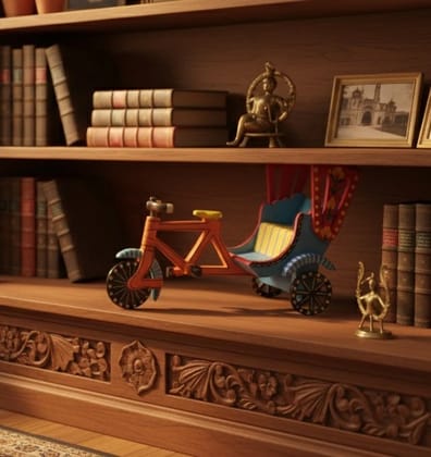 Icrafts Handmade Wooden Rickshaw (Multicolor) – Single Piece (L: 17.78 cm × B: 10.16 cm × H: 10.16 cm, Weight: 110 g) – Eco-Friendly Traditional Decorative Toy