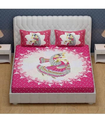 Cosito Cotton 1 Double Bedsheet with 2 Pillow Covers ( Pink )