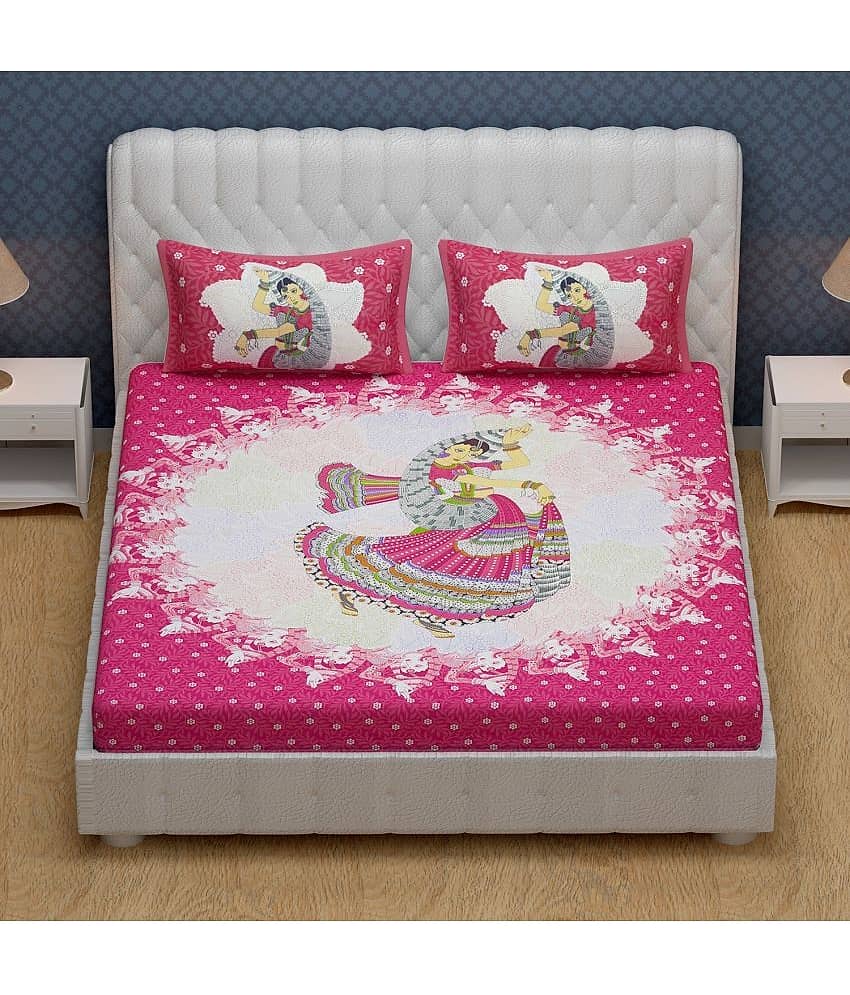 Cosito Cotton 1 Double Bedsheet with 2 Pillow Covers ( Pink )