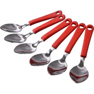 Vibrant Red Handle Stainless Steel Spoons Set - Ergonomic Kitchen Utensils for Effortless Dining and Serving - Perfect for Home Cooks, Bakers, and Gift Givers