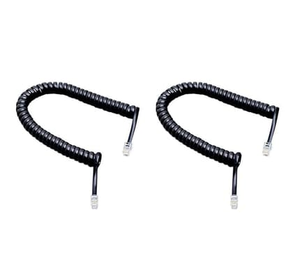 Telephone Handset Phone Extension Cord Curly Coil Line Cable Wire 2 Meter (Black) PACK OF 2 PCS