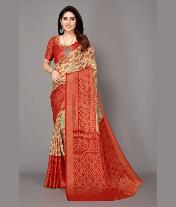 Sanjana Silk Brasso Printed Saree With Unstitched Blouse Piece ( Red )