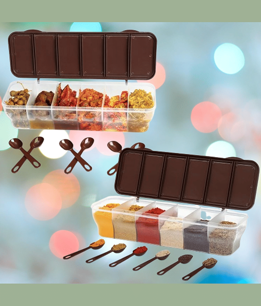 Dinely Masala Container Plastic Brown Spice Container ( Set of 2 )
