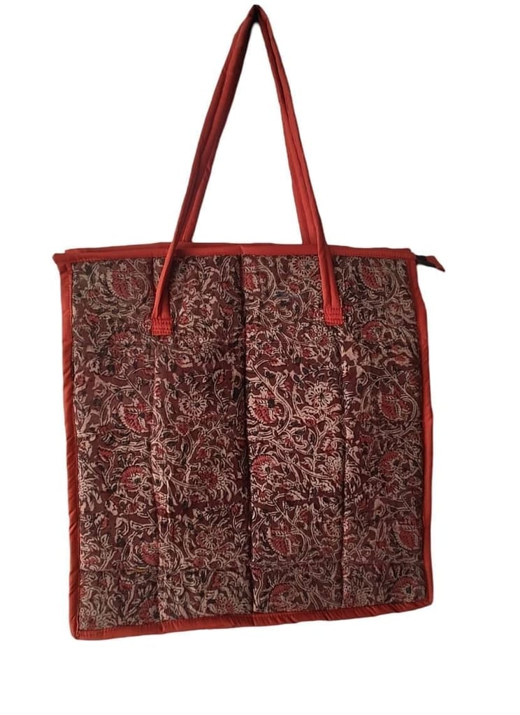 KALAMKARI Handcrafted Floral Print Tote Bag with Zipper Closure